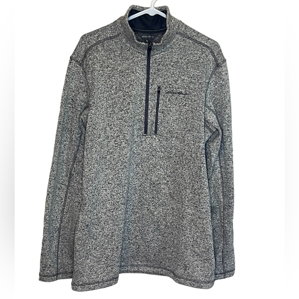 Eddie Bauer Sweater Mens Size TL Heather Gray 1/4 Zipper Convector Zip Pocket